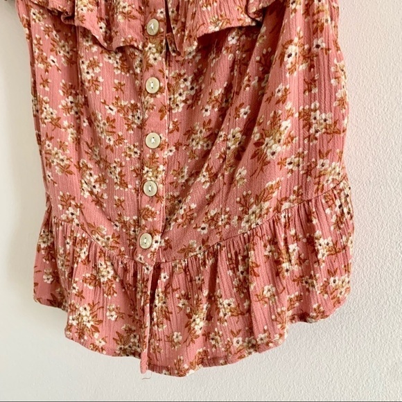 American EAGLE Floral Ditsy Off Shoulder Button Summer Top Ruffle Neckline - Picture 4 of 11